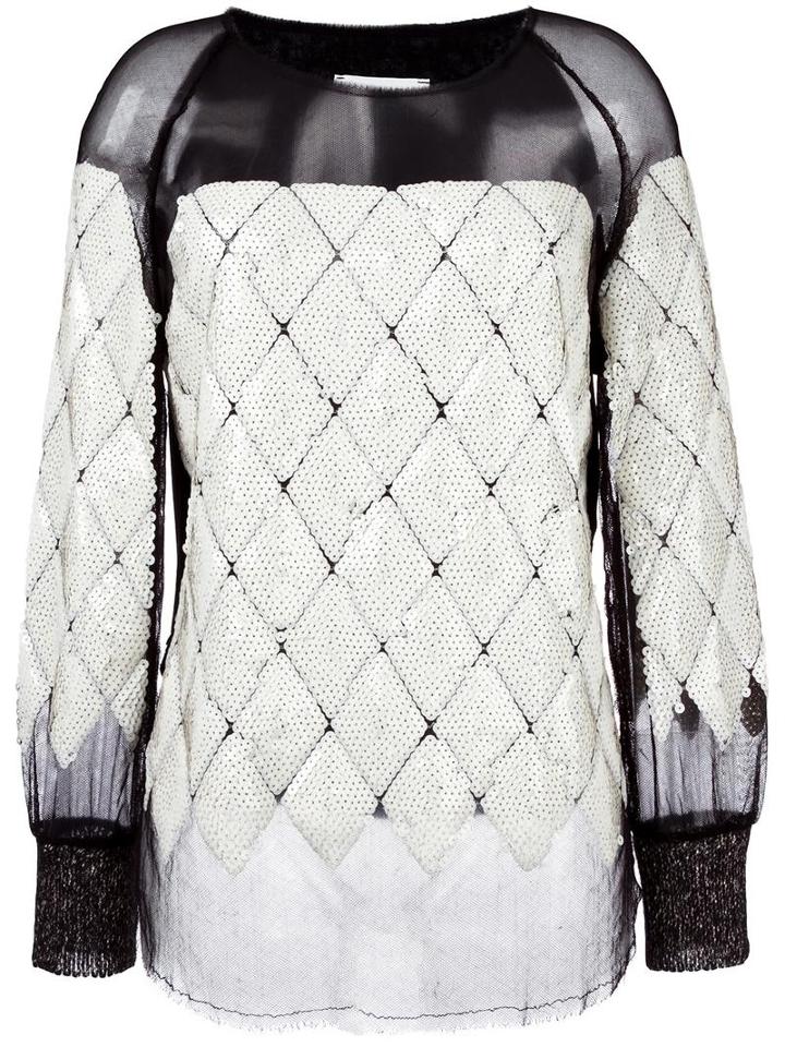 Aviù Sequined Sheer Detailing Blouse, Women's, Size: 40, White, Cotton/polyamide/polyester/spandex/elastane