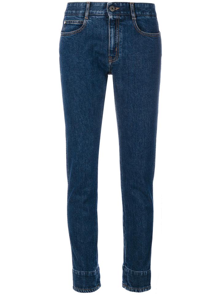 Stella Mccartney - Flower Printed Cuff Jeans - Women - Cotton/spandex/elastane - 25, Blue, Cotton/spandex/elastane