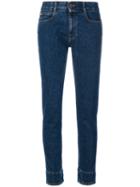 Stella Mccartney - Flower Printed Cuff Jeans - Women - Cotton/spandex/elastane - 25, Blue, Cotton/spandex/elastane