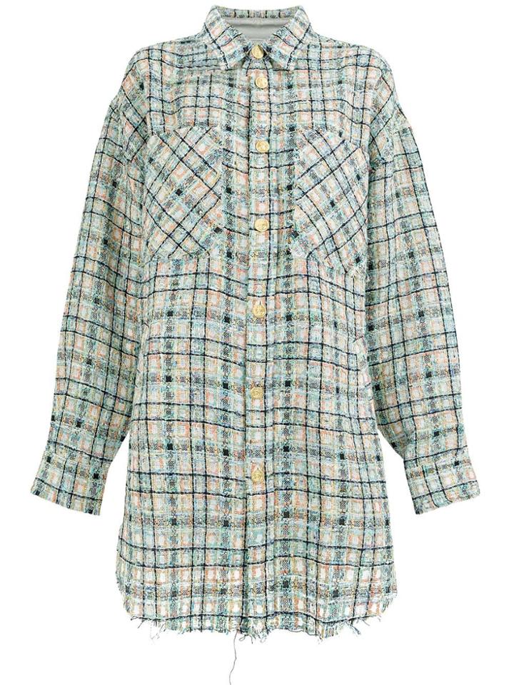 Faith Connexion Oversized Distressed Tweed Shirt - Blue