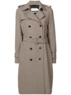 Closed Houndstooth Trench Coat - Nude & Neutrals
