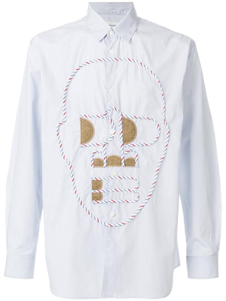 Comme Des Garçons Shirt Appliqué Face Striped Shirt - Blue