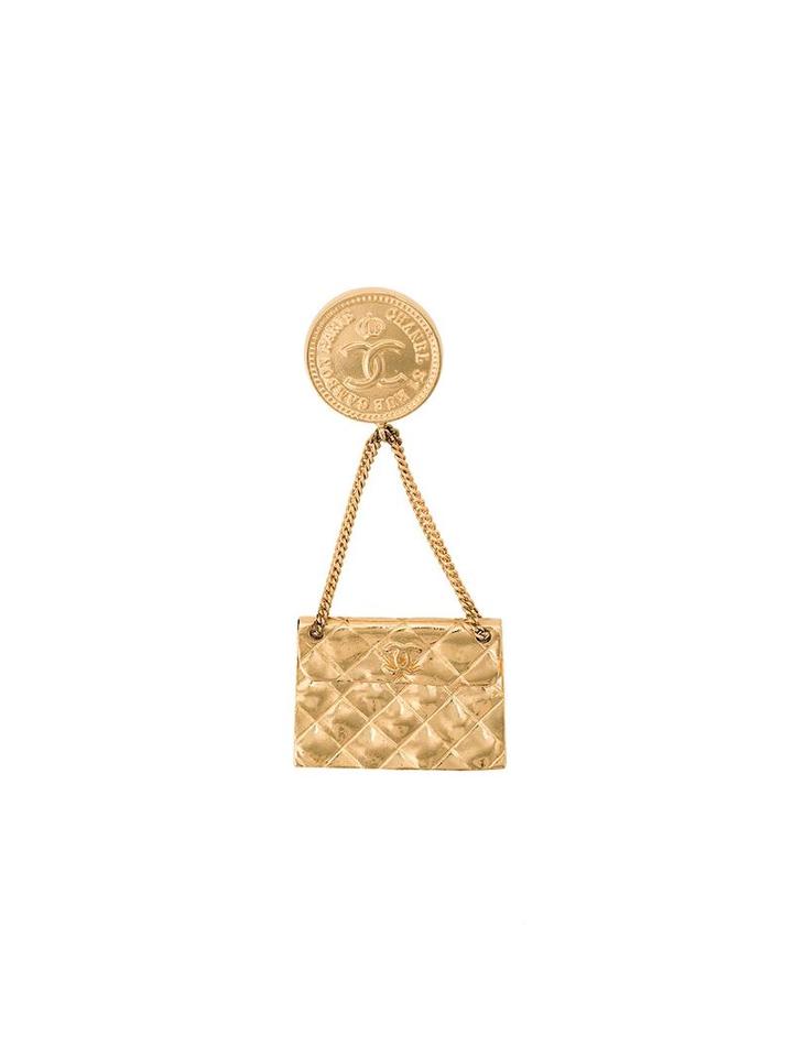 Chanel Vintage Handbag Chain Brooch, Women's, Metallic