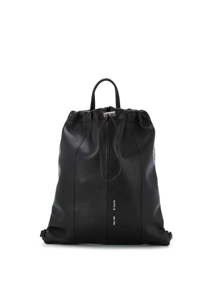 Kara Crystal Fringe Drawstring Backpack - Black