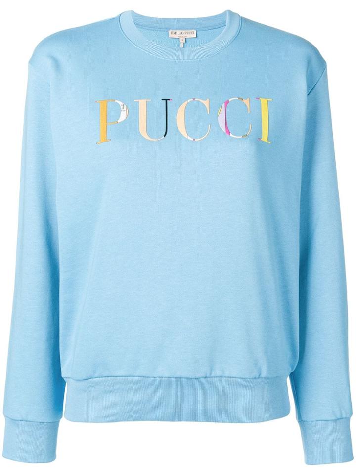 Emilio Pucci Long Sleeved Logo Sweater - Blue