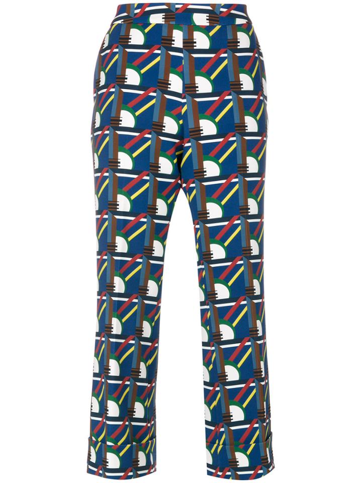 Pardens Geometric Print Cropped Trousers - Blue