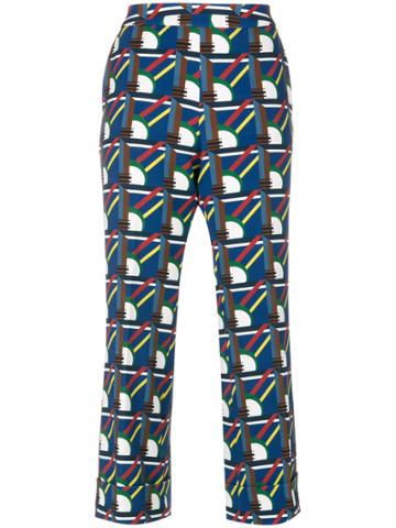 Pardens Geometric Print Cropped Trousers - Blue