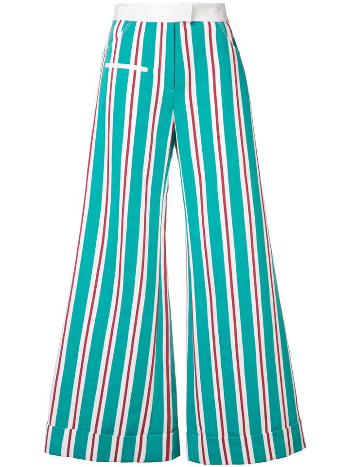 Rosie Assoulin Flared Stripe Trousers, Women's, Size: 2, Green, Cotton/viscose