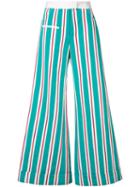 Rosie Assoulin Flared Stripe Trousers, Women's, Size: 2, Green, Cotton/viscose