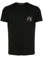 Roarguns Rhinestone Logo V-neck T-shirt - Black