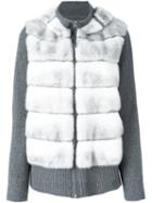 Liska Cashmere Panel Zip-up Cardigan, Women's, Size: Medium, Grey, Mink Fur/cashmere