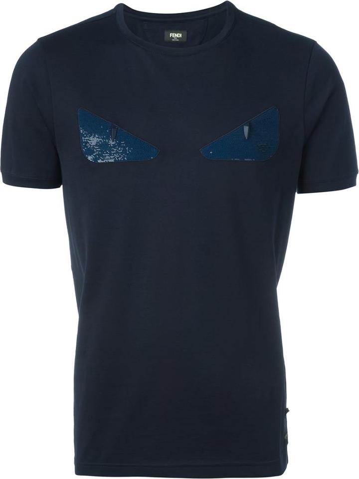 Fendi Bag Bugs T-shirt, Men's, Size: 48, Blue, Cotton/polyester/brass