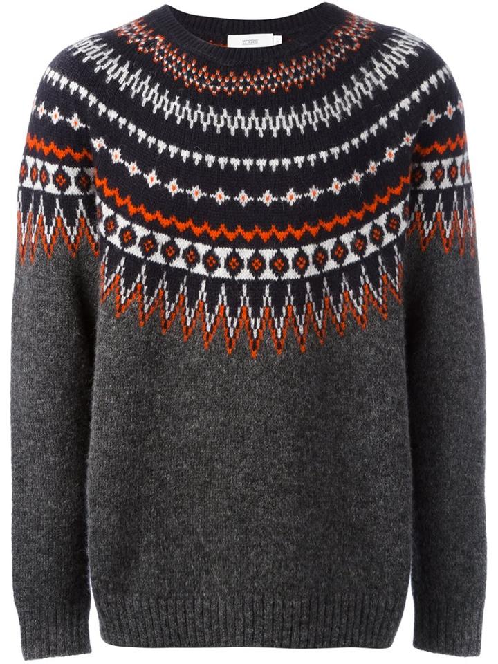 Closed Intarsia Knit Jumper, Men's, Size: Large, Grey, Nylon/alpaca/wool