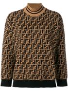 Fendi Ff Logo Turtle-neck Sweater - Neutrals