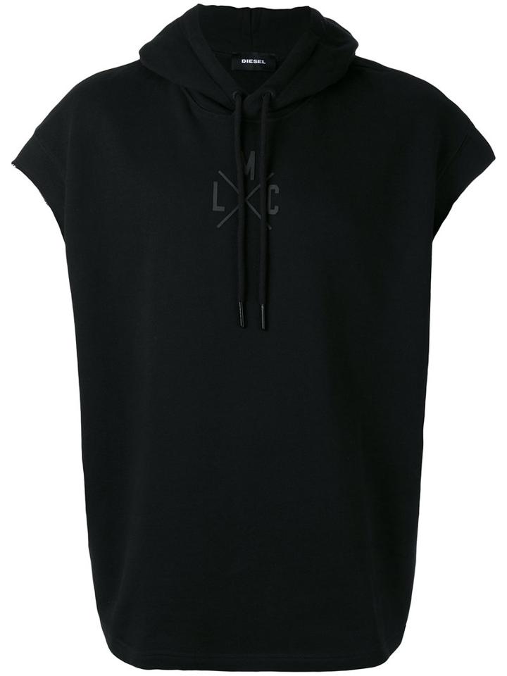 Diesel - Shortsleeved Drawstring Hoodie - Men - Cotton - L, Black, Cotton