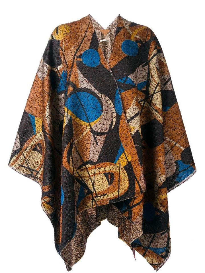 Ermanno Gallamini Geometric Print Woven Cape, Women's, Brown, Polyester/nylon/acrylic/alpaca