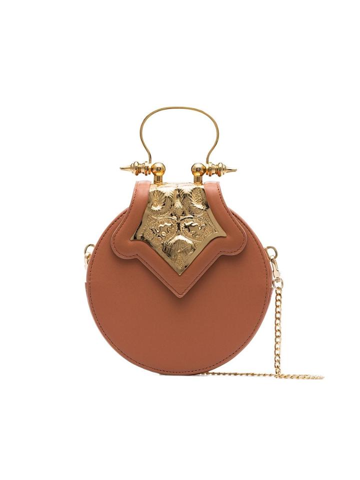 Okhtein Bronze Mini Circle Leather Crossbody Bag - Gold