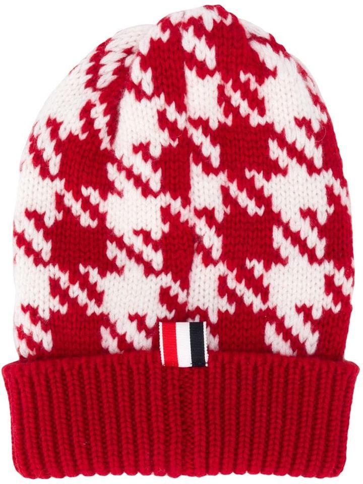 Thom Browne Gun Club Intarsia Check Hat - Red
