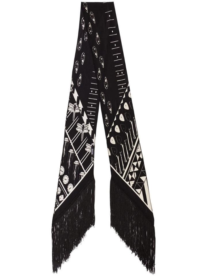 Rockins Printed Skinny Silk Scarf - Black