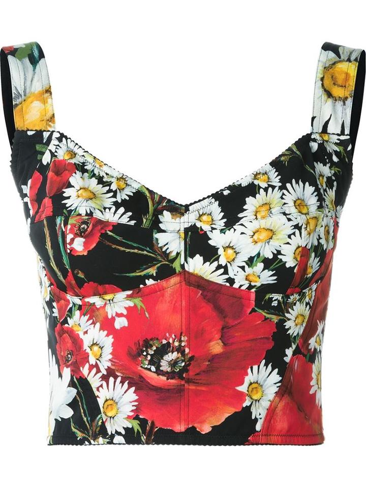 Dolce & Gabbana Printed Bralet Top, Women's, Size: 42, Black, Silk/polyamide/spandex/elastane/spandex/elastane