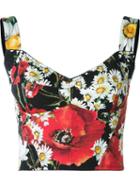 Dolce & Gabbana Printed Bralet Top, Women's, Size: 42, Black, Silk/polyamide/spandex/elastane/spandex/elastane