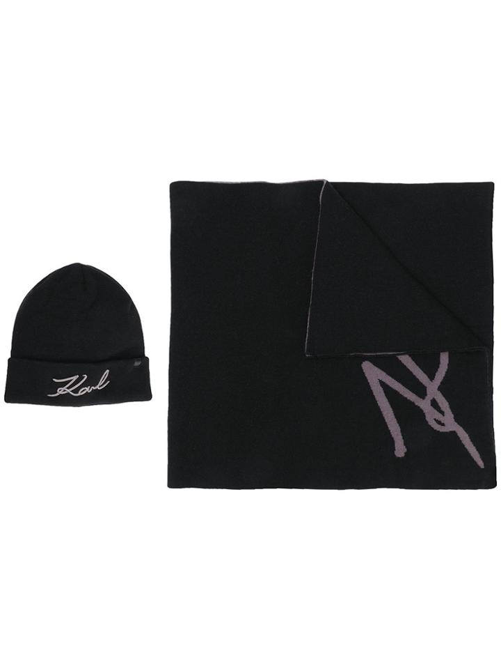 Karl Lagerfeld K/signature Beanie & Scarf Set - Black