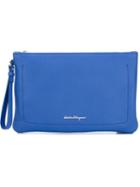 Salvatore Ferragamo Zipped Clutch, Women's, Blue, Calf Leather