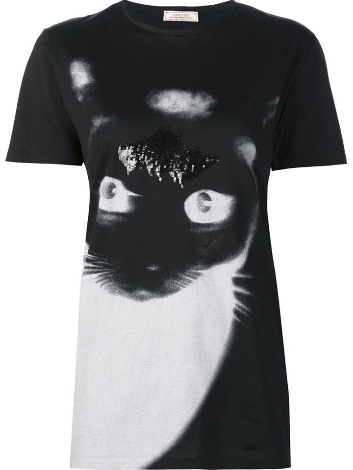 Nina Ricci Cat Print T-shirt, Women's, Size: Medium, Black, Cotton/polyester