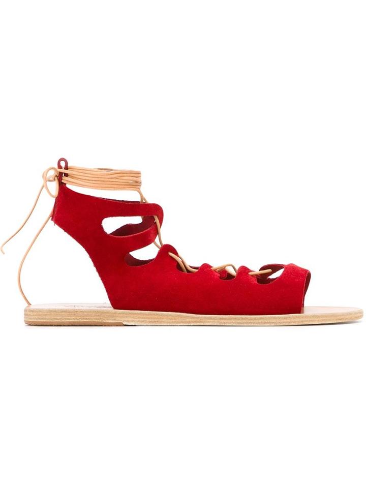 Ancient Greek Sandals Antigone Flat Sandals, Women's, Size: 38, Red, Leather/suede/rubber