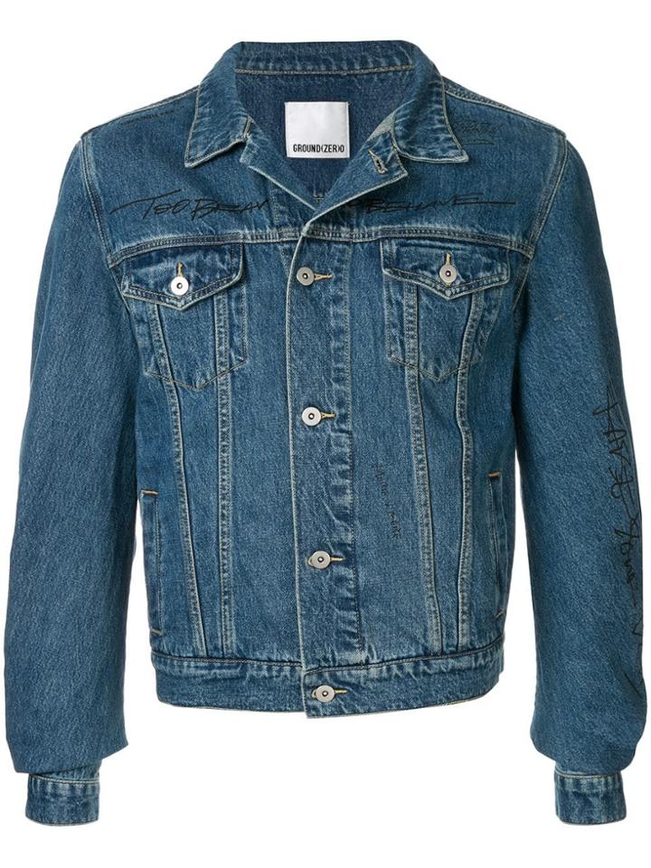 Ground Zero Curve Cut Sleeve Denim Jacket - Blue