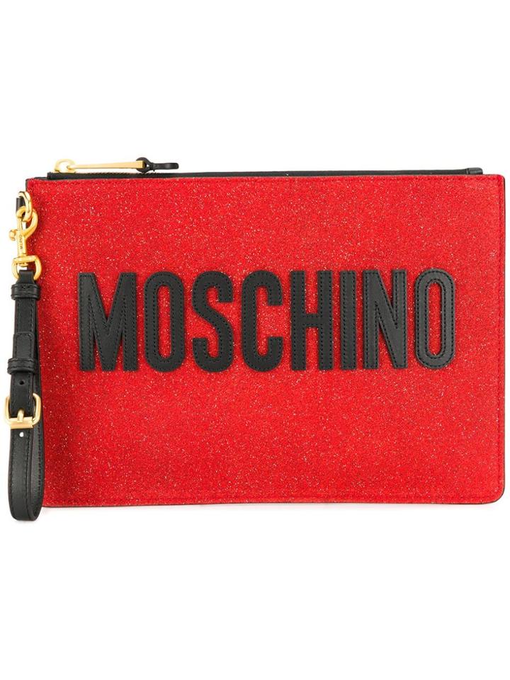 Moschino Logo Glitter Clutch - Red