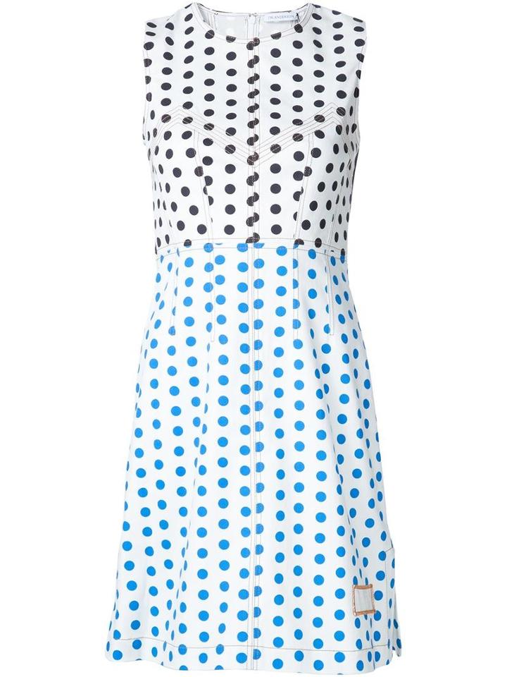 J.w.anderson Polka-dot Panelled Dress, Women's, Size: 8, White, Cotton/spandex/elastane