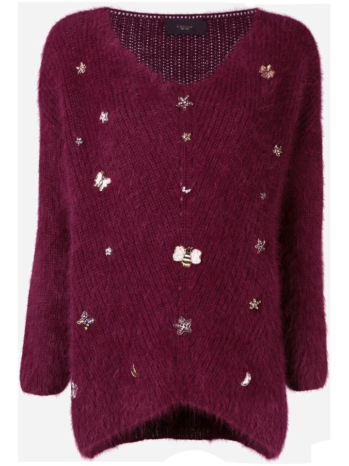 Lédition Embellished V-neck Jumper - Red