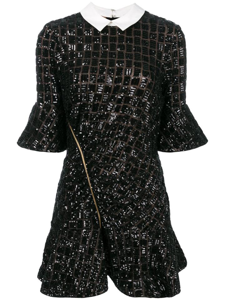 Self-portrait Ruffled Hem Embroidered Dress - Black