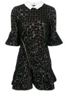 Self-portrait Ruffled Hem Embroidered Dress - Black