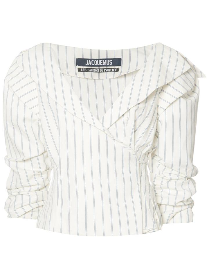 Jacquemus - Striped Ruffled-sleeve Blouse - Women - Cotton/linen/flax - 42, White, Cotton/linen/flax