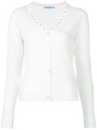 Guild Prime - Diamanté Studded V-neck Cardigan - Women - Acrylic/rayon - 34, White, Acrylic/rayon