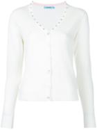 Guild Prime - Diamanté Studded V-neck Cardigan - Women - Acrylic/rayon - 34, White, Acrylic/rayon