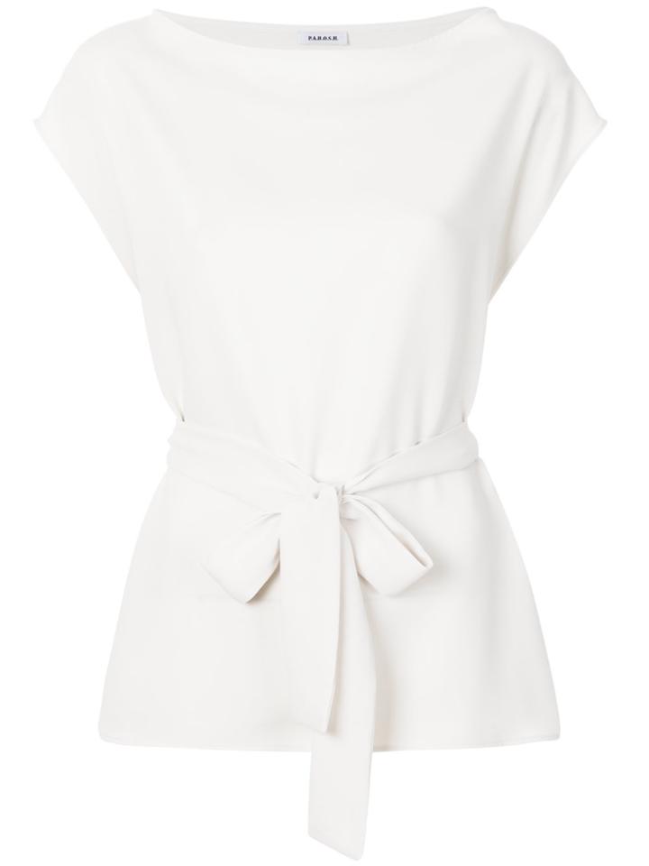 P.a.r.o.s.h. Tie Waist Cap Sleeve Tee - White