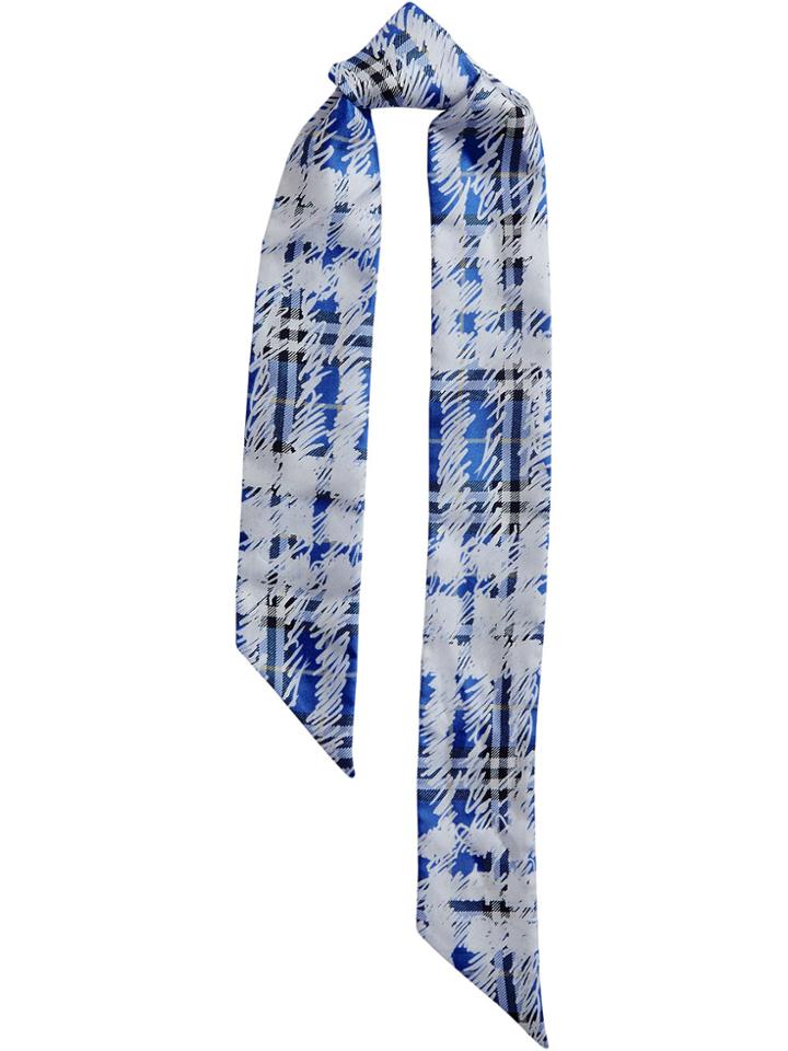 Burberry Scribble Check Silk Slim Scarf - Blue