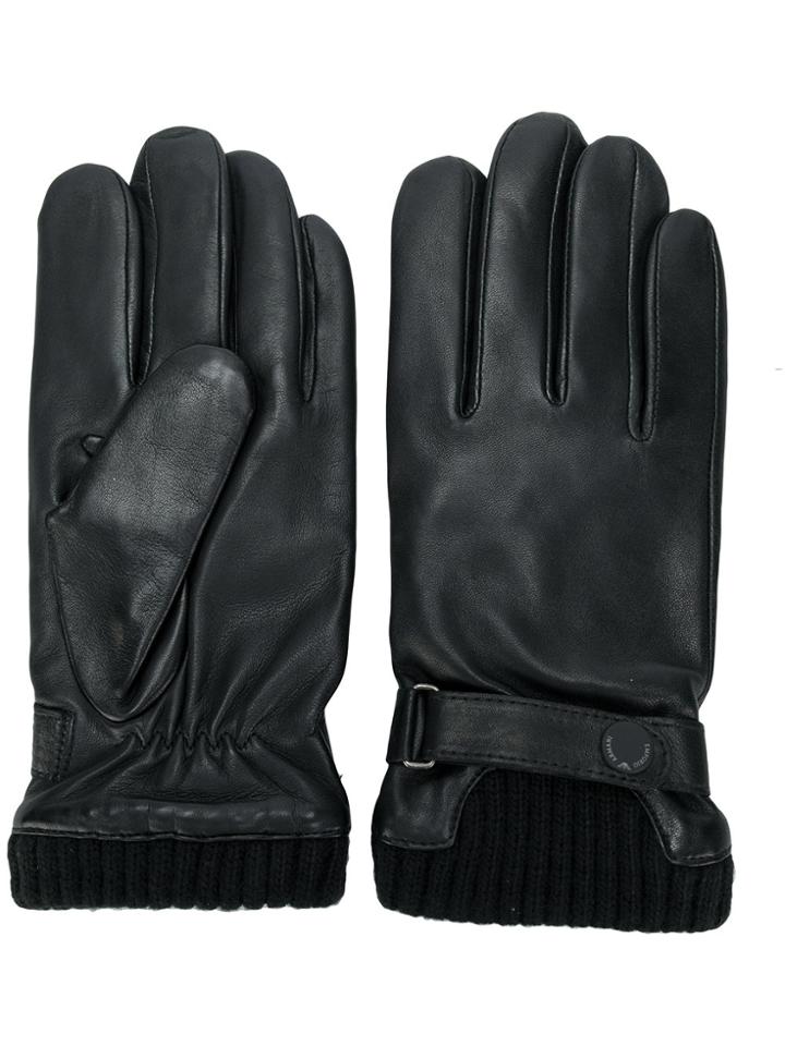 Emporio Armani Ribbed Leather Gloves - Black