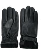Emporio Armani Ribbed Leather Gloves - Black