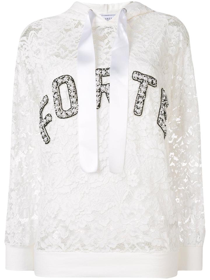 Forte Dei Marmi Couture Lace Embroidered Logo Patch Hoodie - White