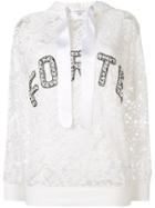 Forte Dei Marmi Couture Lace Embroidered Logo Patch Hoodie - White
