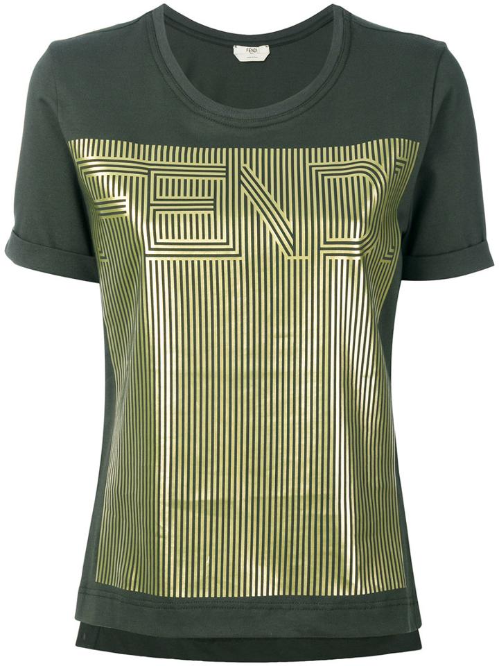 Fendi - Gold-tone Motif T-shirt - Women - Cotton - 42, Green, Cotton