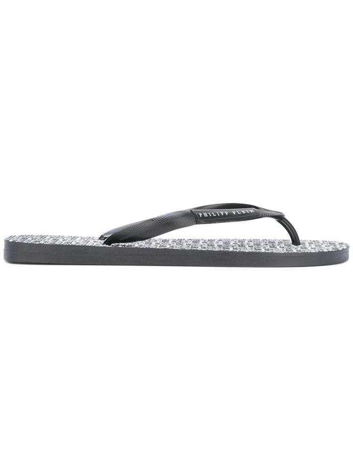 Philipp Plein Branded Flip Flops - Black