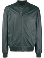 Z Zegna Leather Bomber Jacket - Green