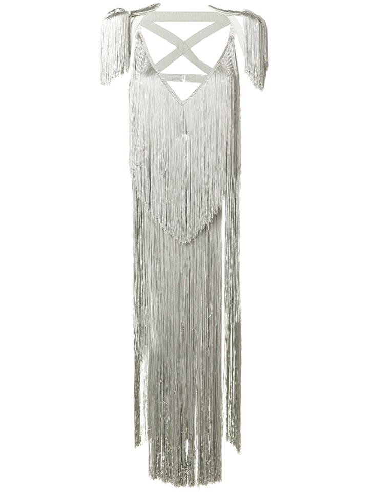 Nina Ricci Fringed Strappy Back Dress - Grey