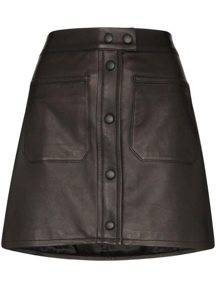 Frame Leather Button-up Mini-skirt - Black