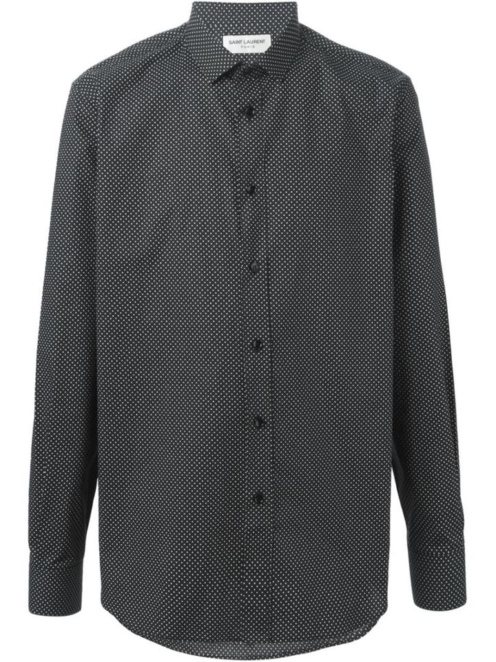 Saint Laurent Micro Dot Shirt, Men's, Size: 40, Black, Cotton